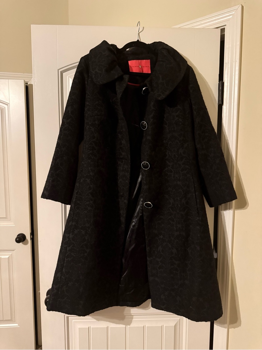 Ivanka Trump Black Textured Coat with Red Trim